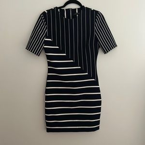 Navy blue and white striped dress. Zara France